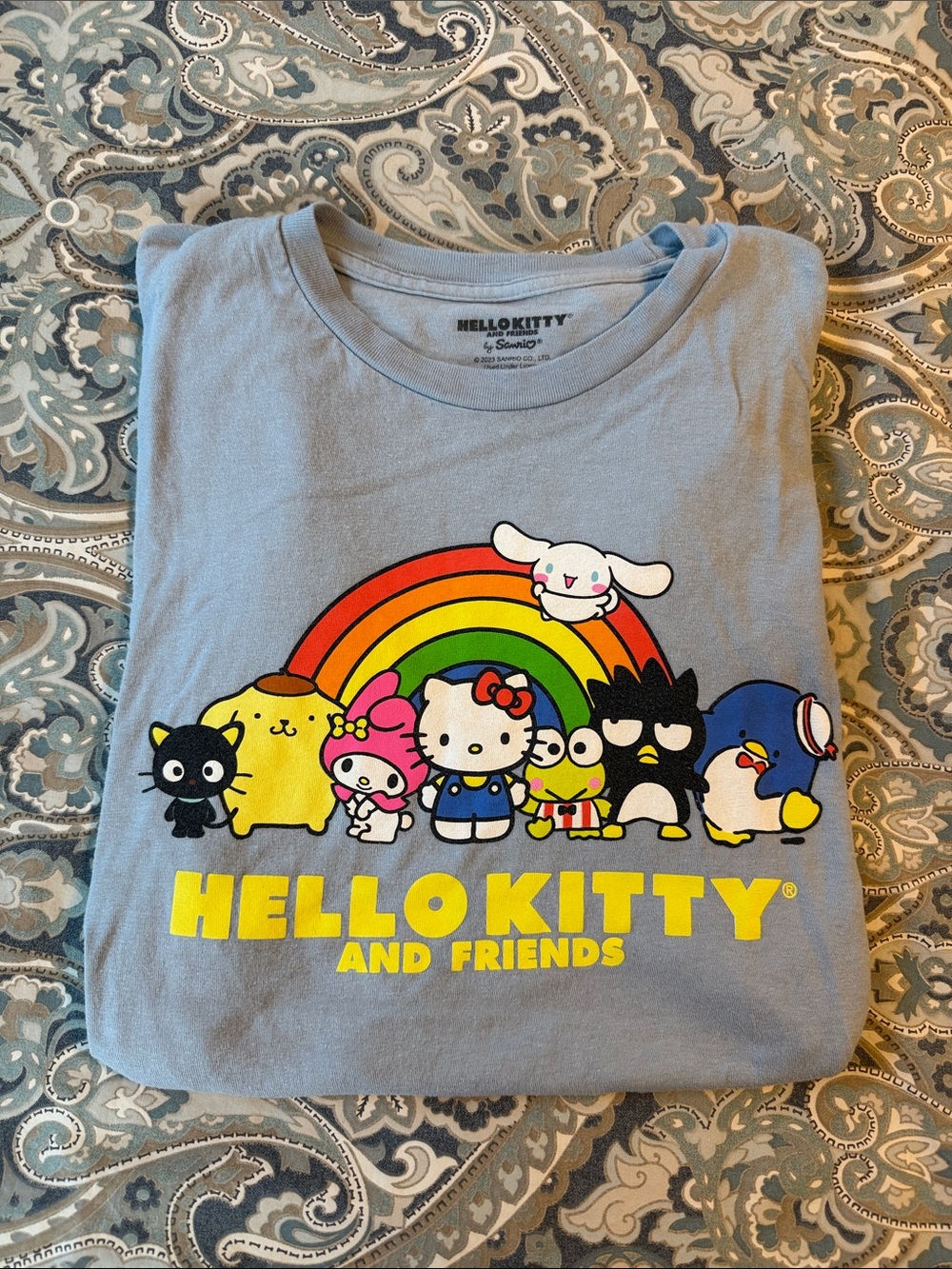 Hello Kitty Rainbow Friends Graphic Tee in Light Blue and Yellow
